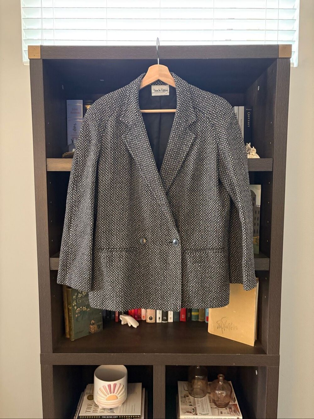 Diane von Furstenberg DVF Tweed Double Breasted Blazer Jacket Black White M